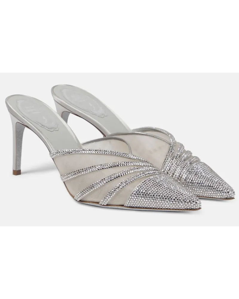 René Caovilla Bridal Verzierte Mules aus Satin und Mesh Weiss