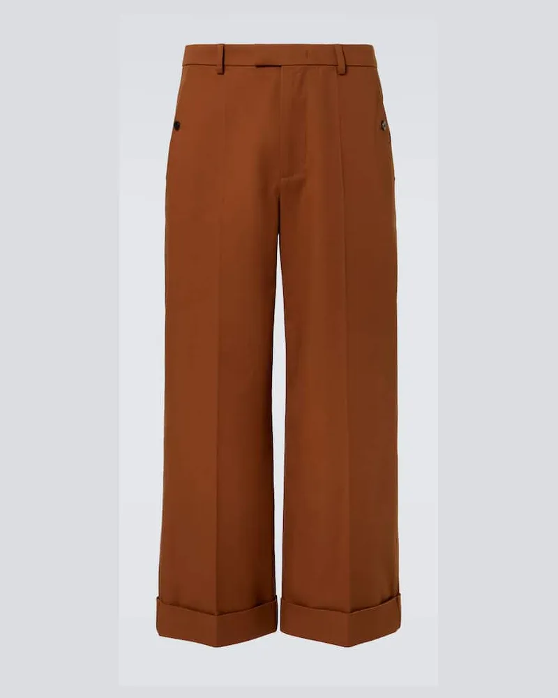 Valentino Garavani Weite Cropped-Hose aus Baumwoll-Gabardine Braun