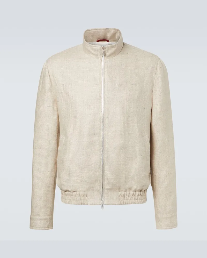 Brunello Cucinelli Jacke aus Seide, Leinen und Wolle Beige