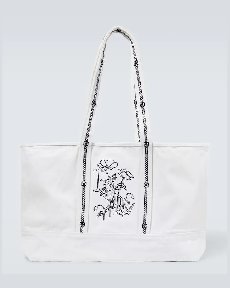 BODE Bestickter Shopper Laundry aus Canvas Weiã