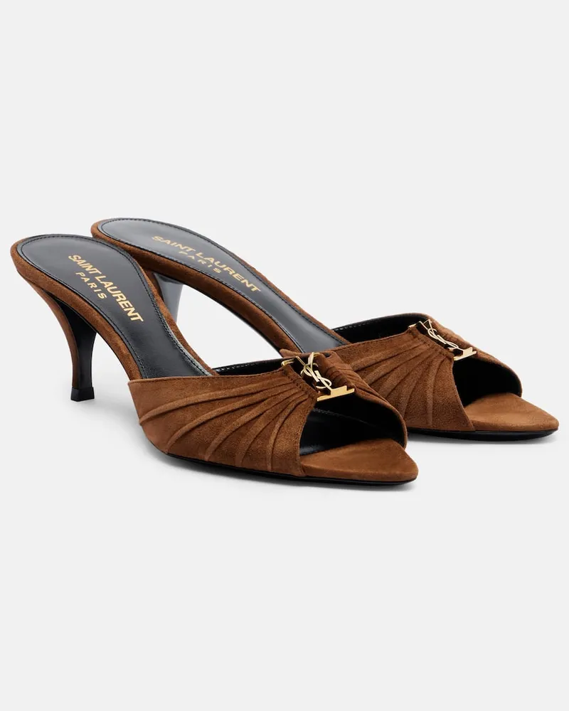 Saint Laurent Pantoletten Babylone Cassandre aus Veloursleder Braun