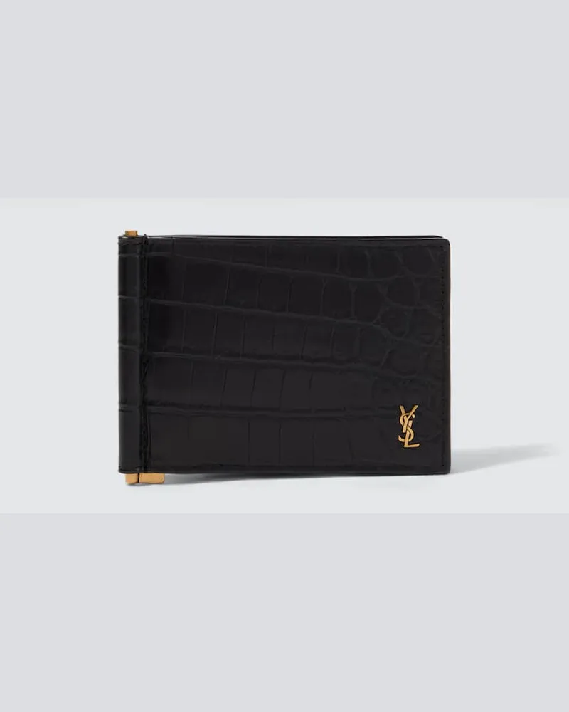 Saint Laurent Portemonnaie Tiny Cassandre aus Leder Schwarz