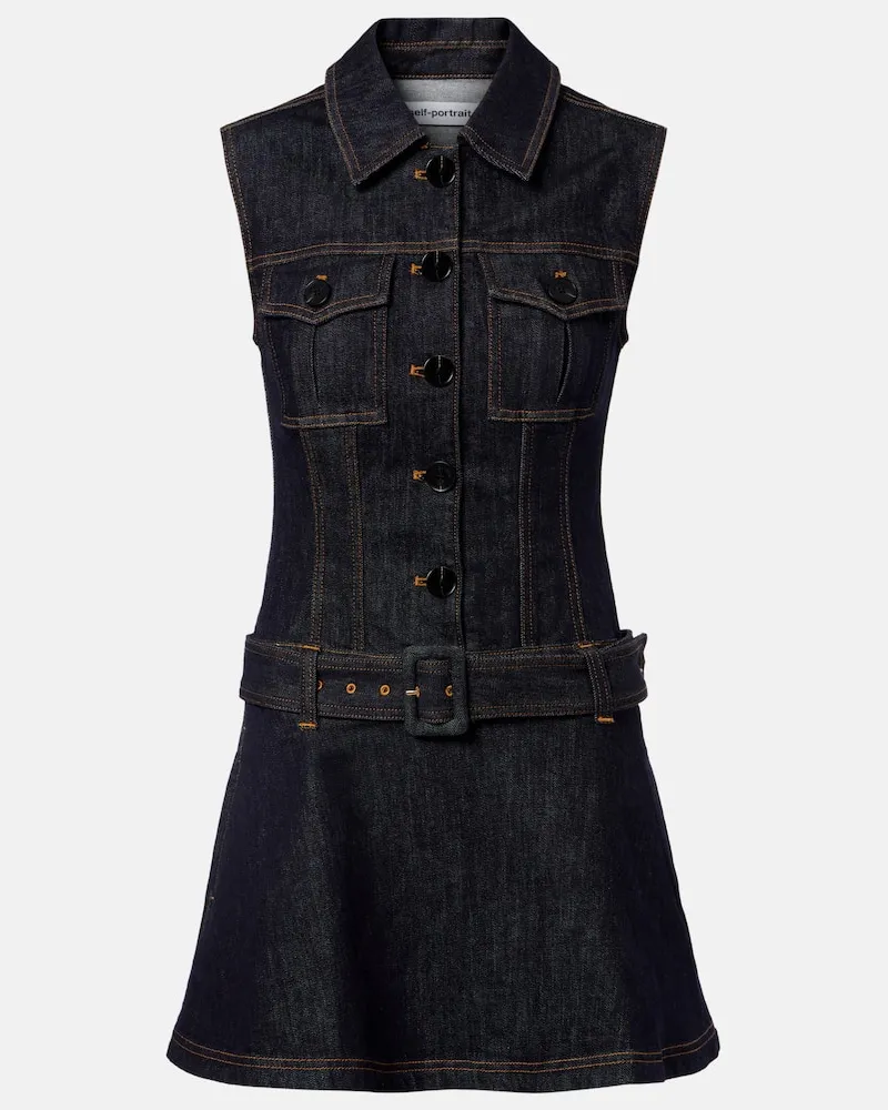 Self-Portrait Minikleid aus Denim Blau