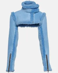 LaQuan Smith Cropped-Lederjacke mit Shearling Blau