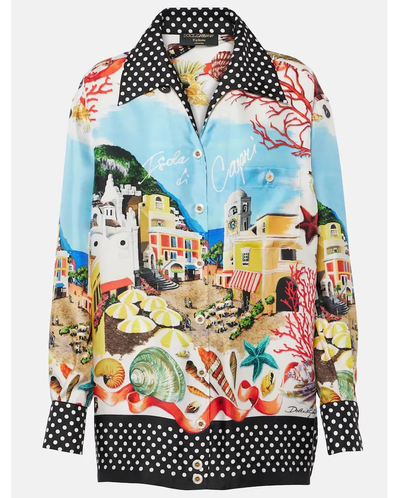 Dolce & Gabbana Bedrucktes Hemd Capri aus Seidensatin Multicolor