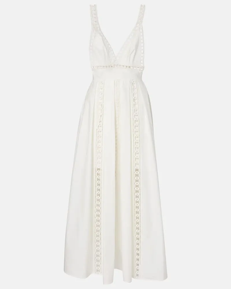 Elie Saab Besticktes Midikleid aus einem Baumwollgemisch Weiß