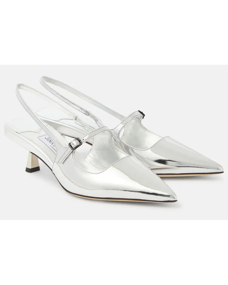 Jimmy Choo Slingback-Pumps Didi 45 aus Metallic-Leder Silber