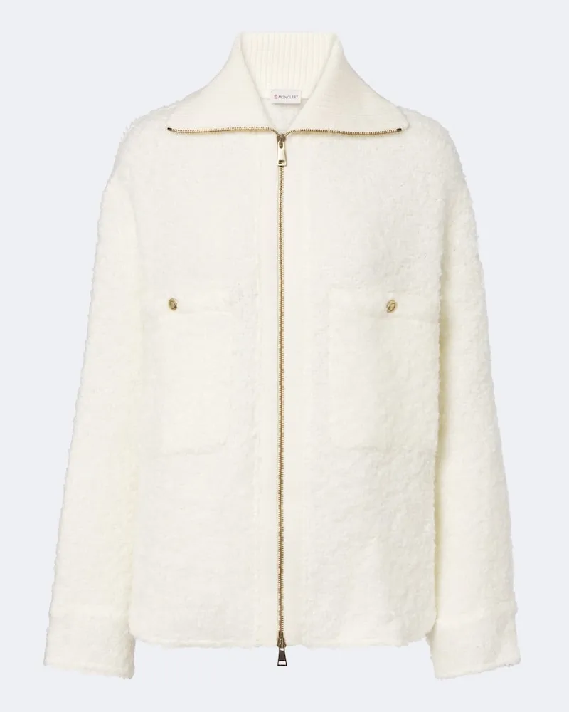 Moncler Jacke aus Bouclé mit Strick Weiß