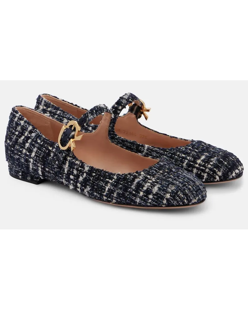 Gianvito Rossi Mary-Jane-Ballerinas Mary Ribbon aus Bouclé Schwarz