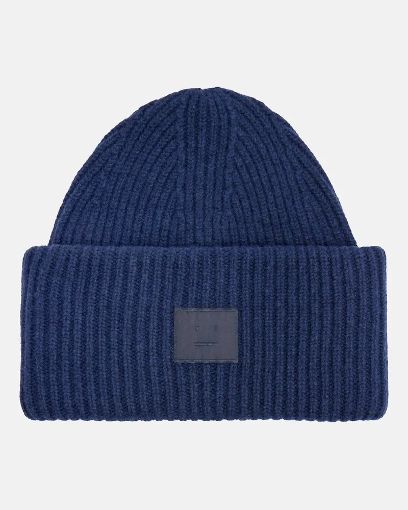 Acne Studios Mütze Face aus einem Wollgemisch Blau