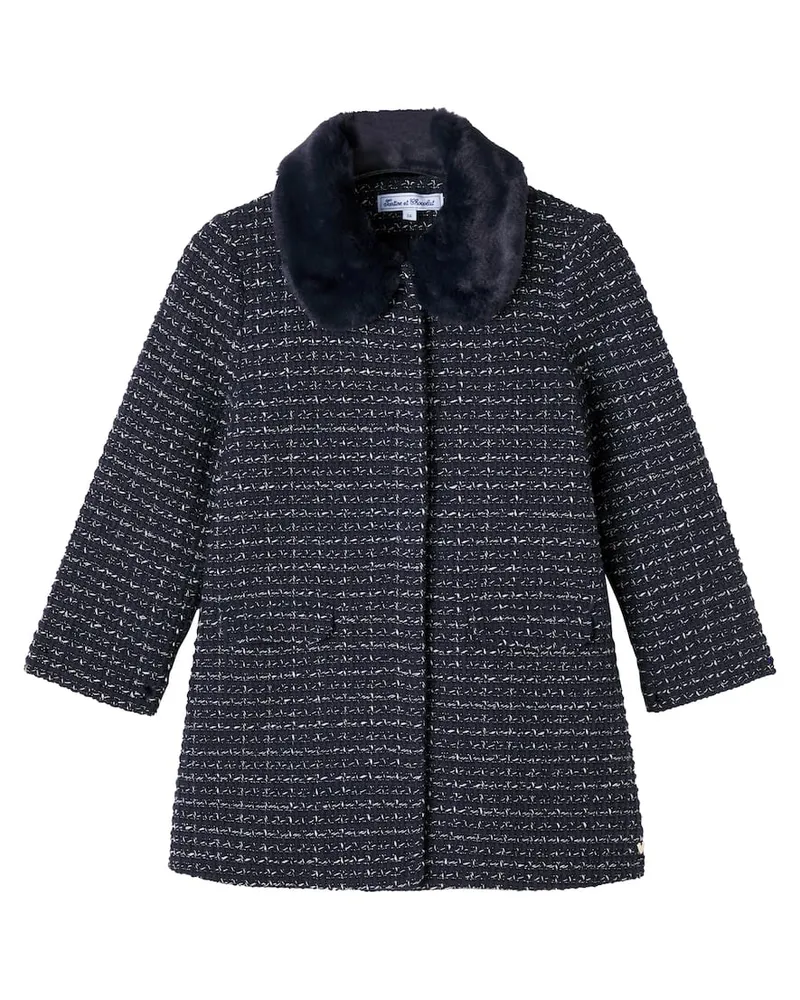Tartine et Chocolat Mantel aus Tweed mit Faux Fur Blau
