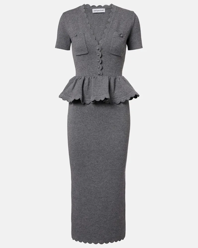 Self-Portrait Midikleid aus Strick Grau