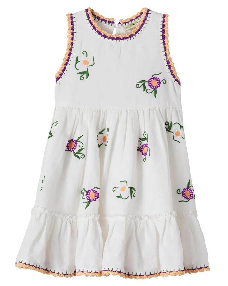 Stella McCartney Kids Kleid aus Leinen und Baumwolle Weiß