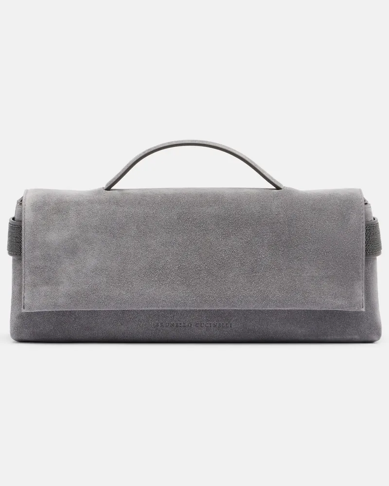 Brunello Cucinelli Henkeltasche Monili aus Veloursleder Grau
