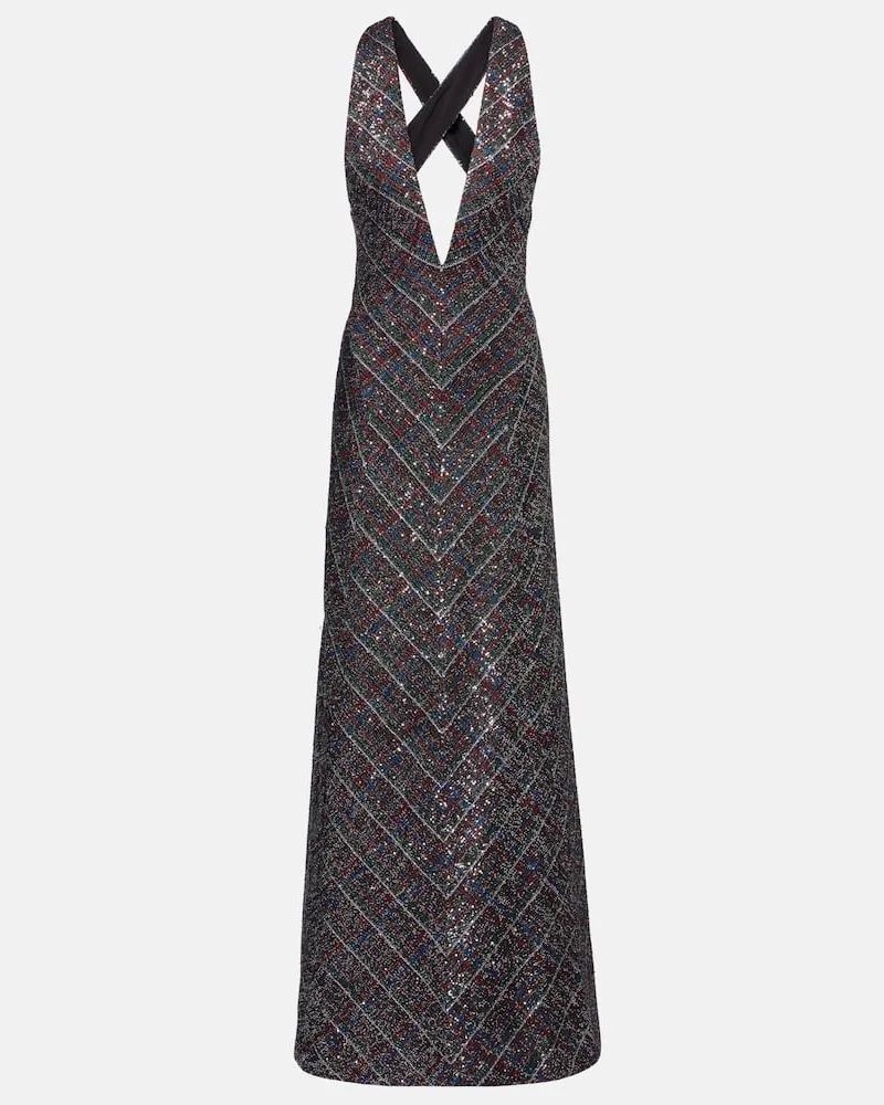 Missoni Maxikleid aus Häkelstrick mit Pailletten Schwarz