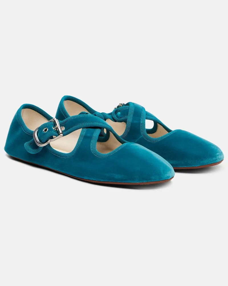 Alaïa Alaïa Ballerinas Criss Cross aus Samt Blau