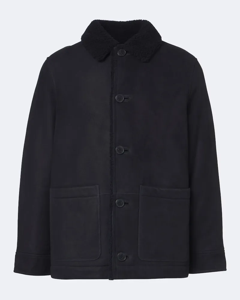 Yves Salomon Lederjacke mit Shearling Blau
