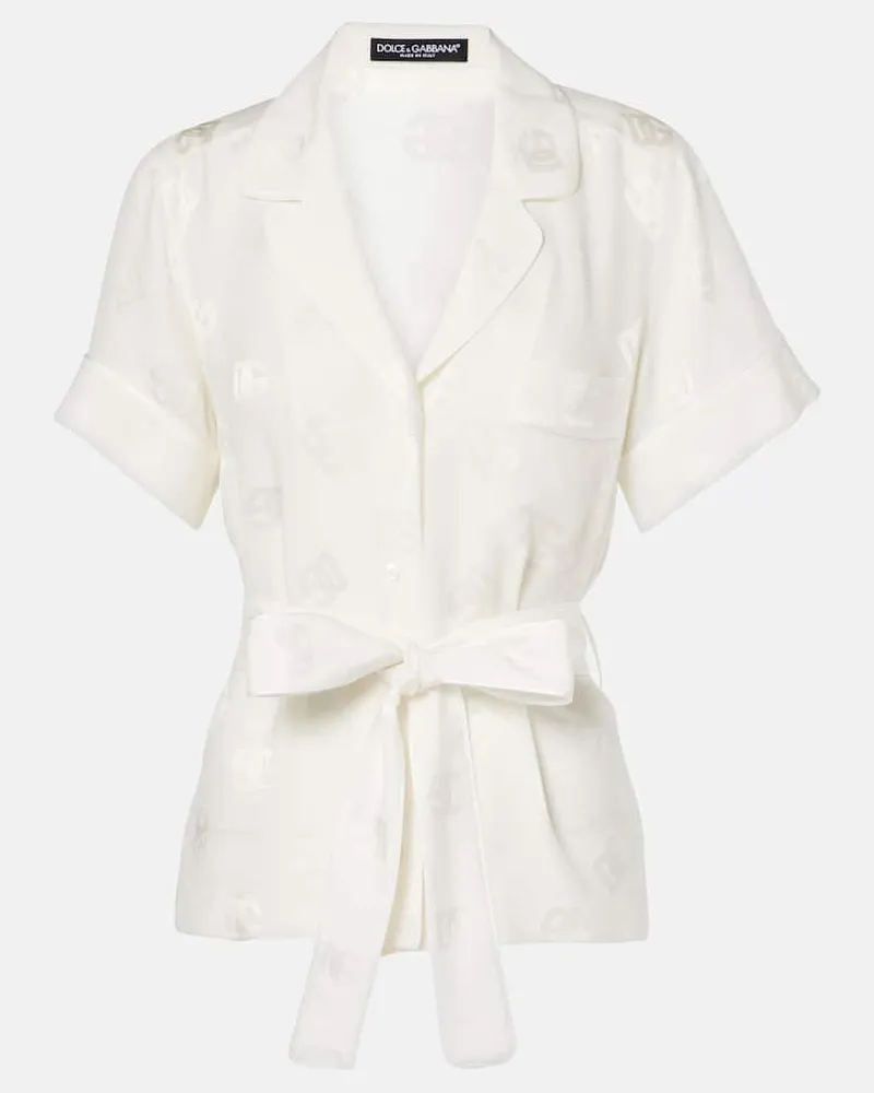 Dolce & Gabbana Pyjama-Hemd DG aus Seide Weiß