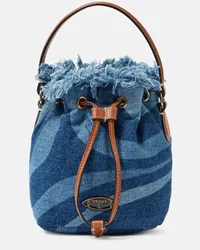 Emilio Pucci Bucket-Bag Marmo Small aus Denim mit Leder Blau