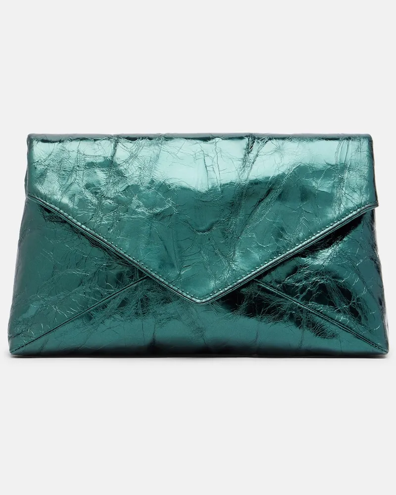 Dries van Noten Clutch Medium aus Metallic-Leder Grün