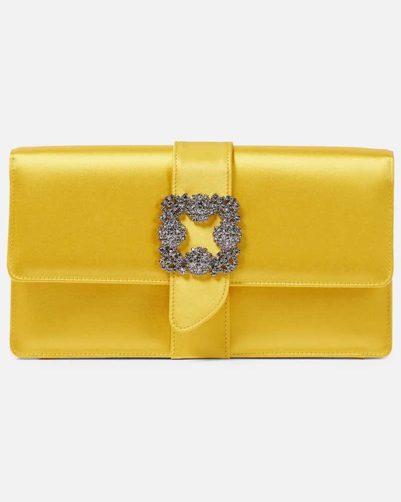 Manolo Blahnik Clutch Capri aus Satin mit Kristallen Gelb