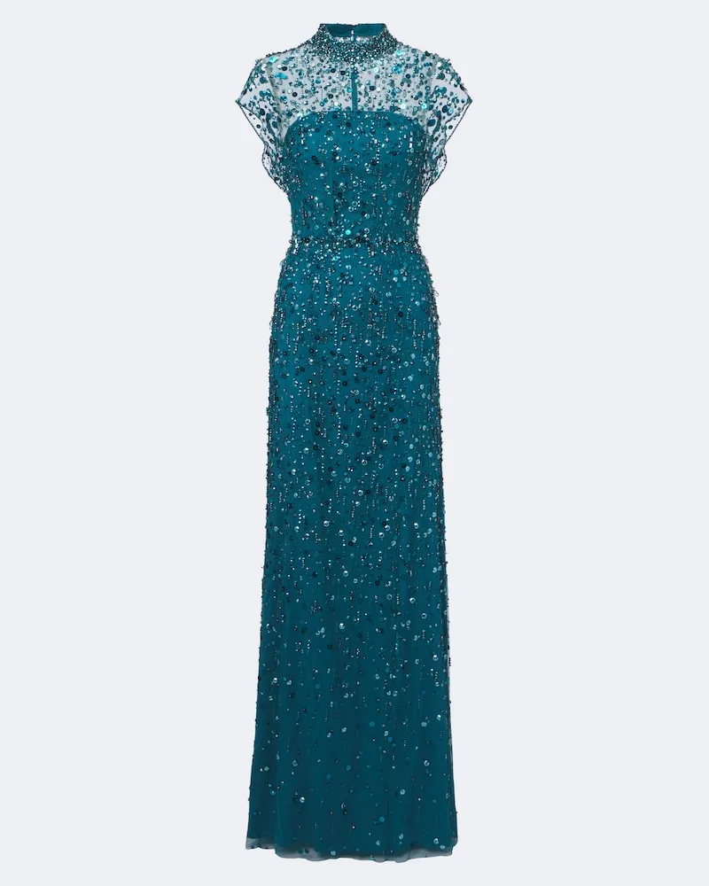 Jenny Packham Verzierte Robe Crystal Drop Blau