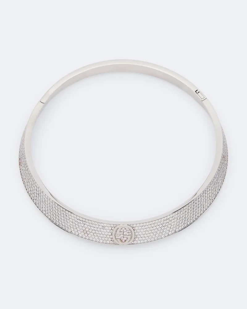 Gucci Choker Interlocking G mit Kristallen Silber