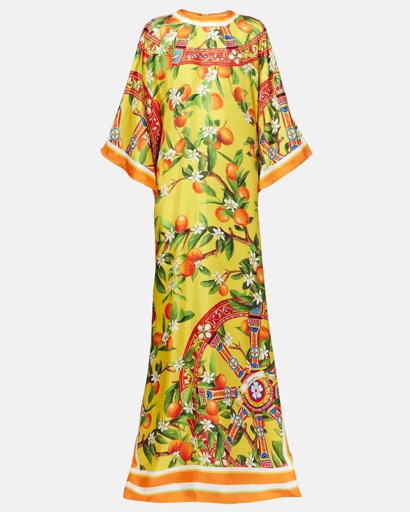 Dolce & Gabbana Bedrucktes Maxikleid aus Seide Gelb