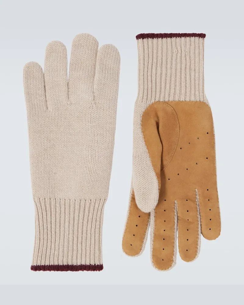 Brunello Cucinelli Handschuhe aus Kaschmir mit Veloursleder Beige