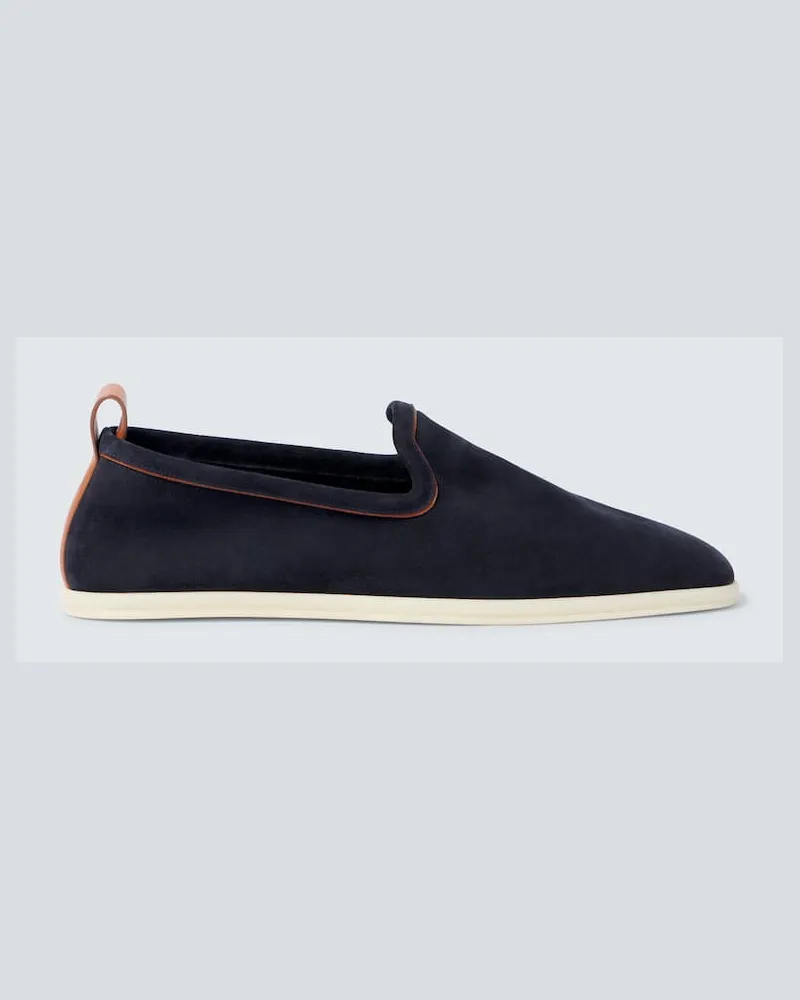 Loro Piana Slip-Ons Venice Walk aus Veloursleder Blau