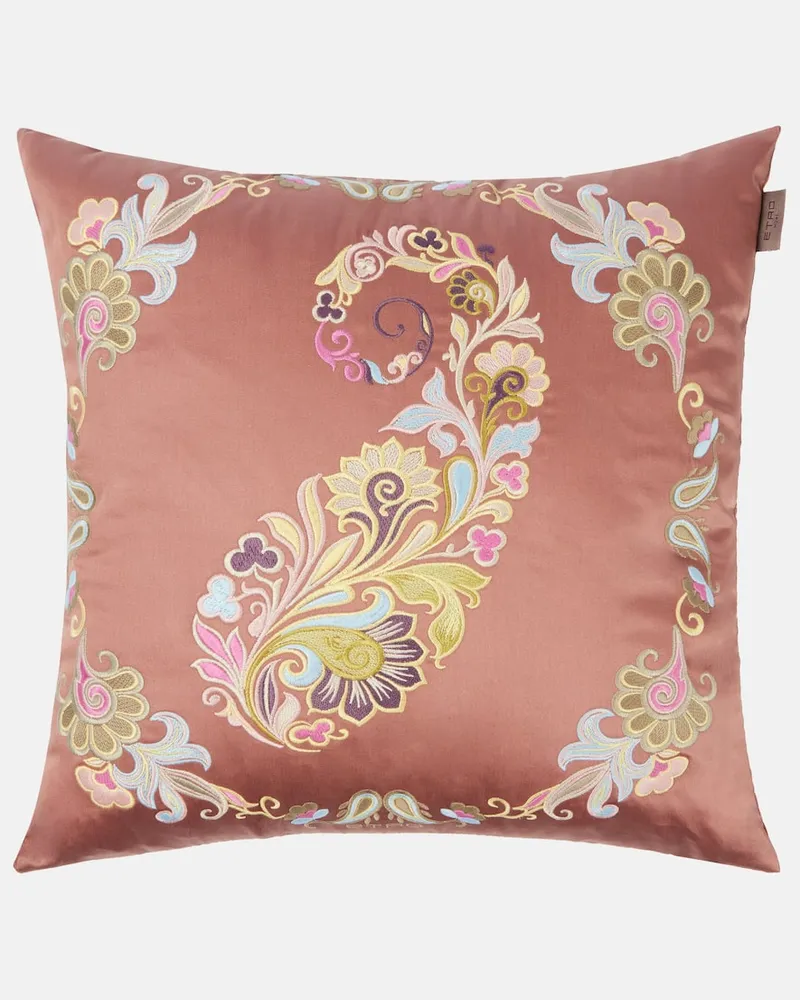 Etro Besticktes Kissen Kentia aus Baumwollsatin Rosa