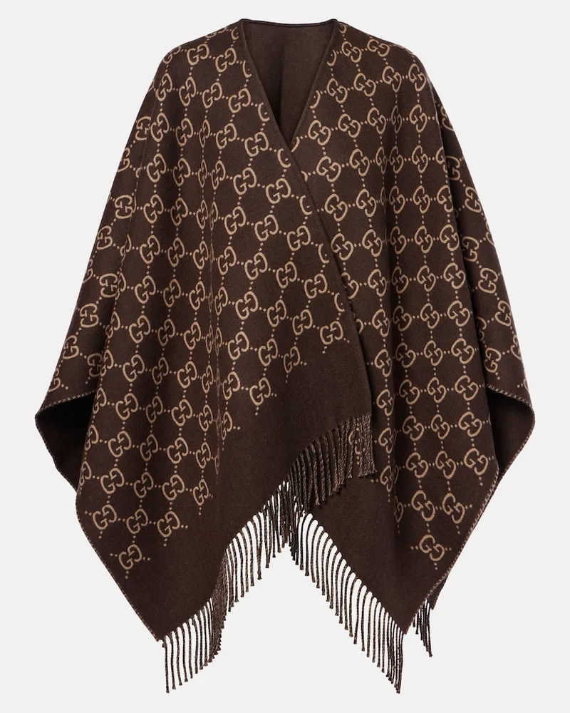 Gucci Schal GG aus Woll-Jacquard Braun