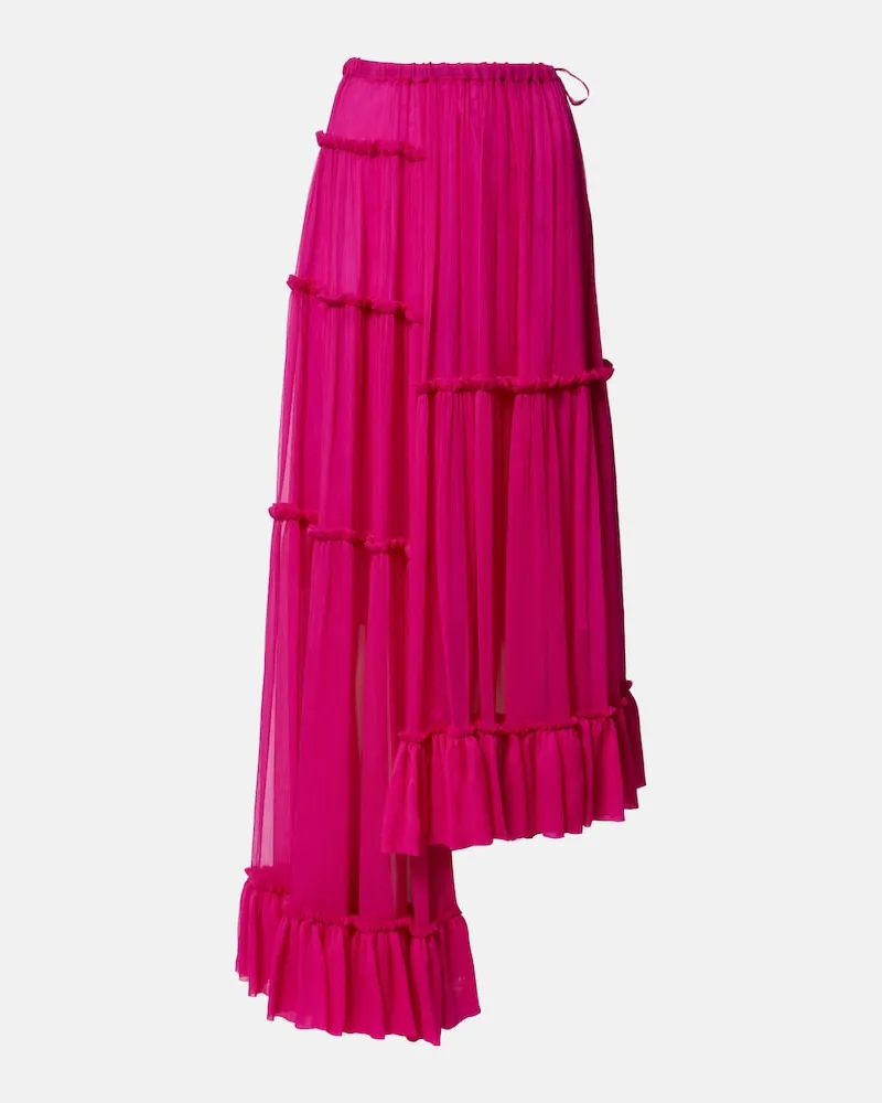 Dries van Noten Asymmetrischer Rock aus Seidenmusselin Rosa