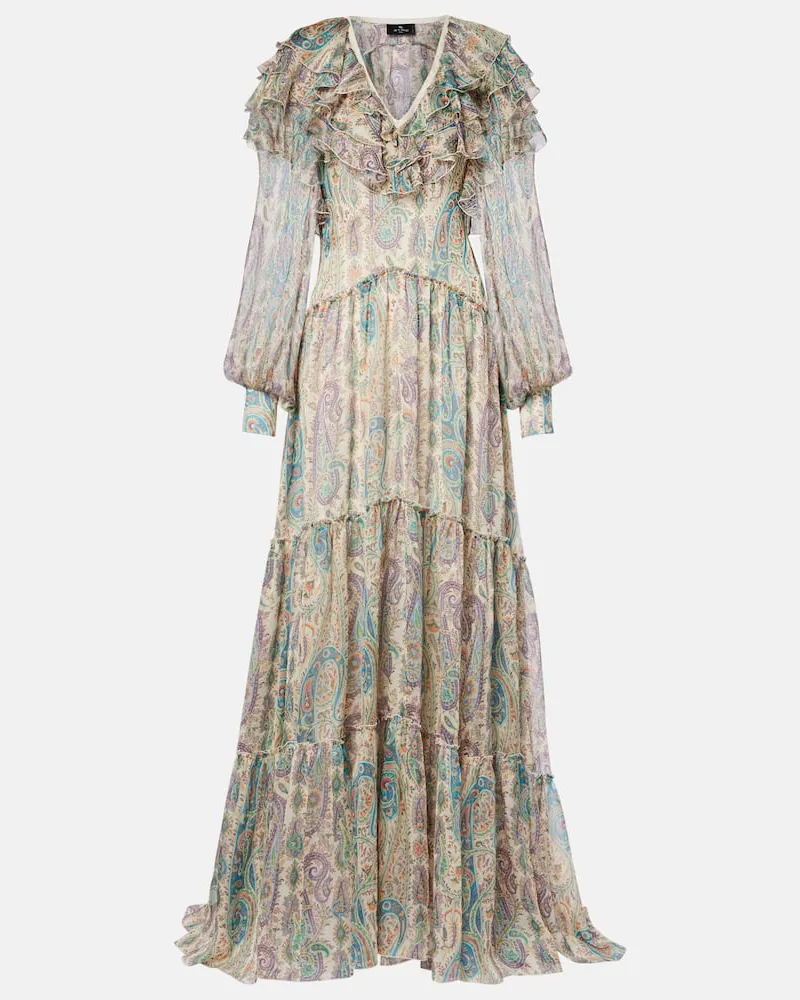 Etro Robe aus Seiden-Georgette mit Spitze Multicolor