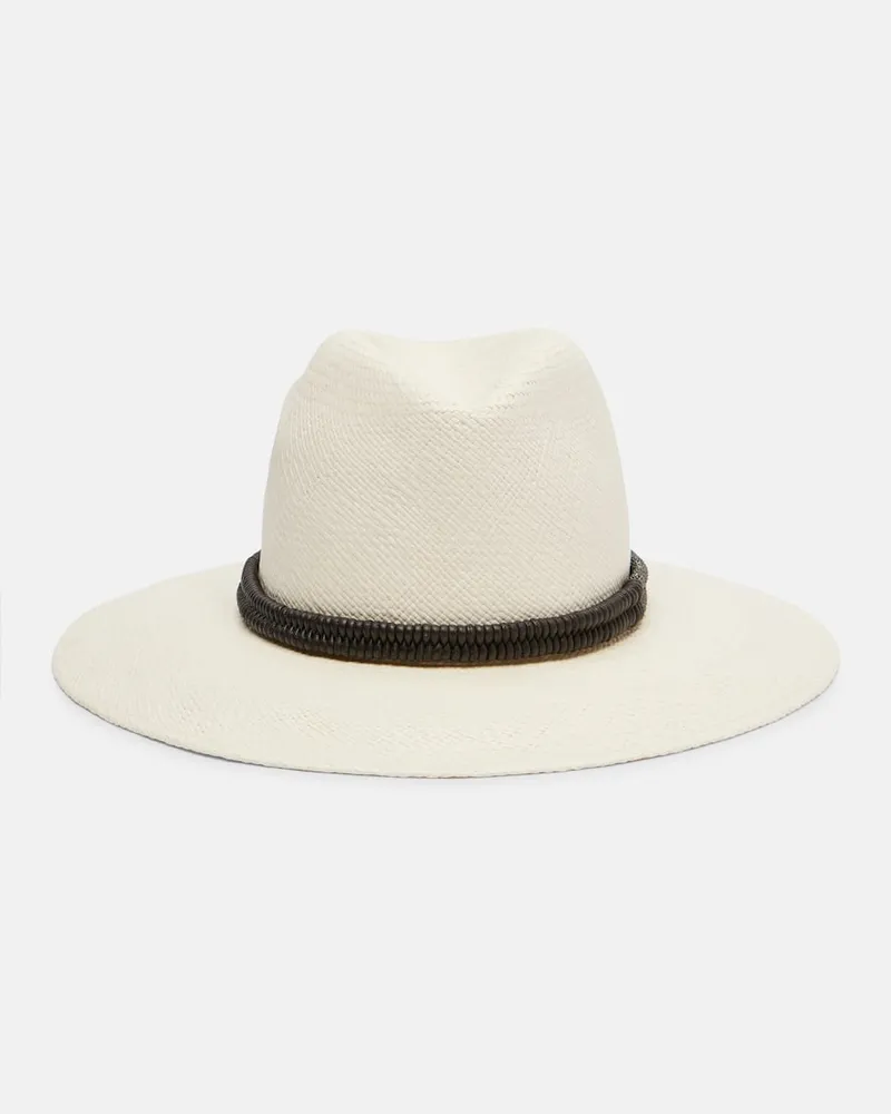 Brunello Cucinelli Fedora-Hut aus Stroh mit Leder Weiß