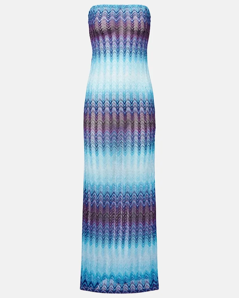 Missoni Maxikleid aus Häkelstrick Blau