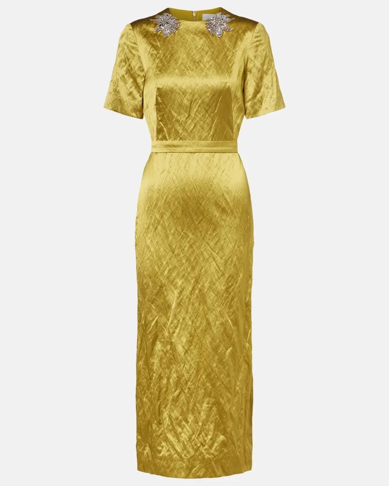 Erdem Verziertes Midikleid aus Satin Gelb