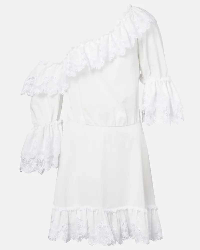 Saint Laurent Minikleid aus Baumwollpopeline mit Spitze Weiß