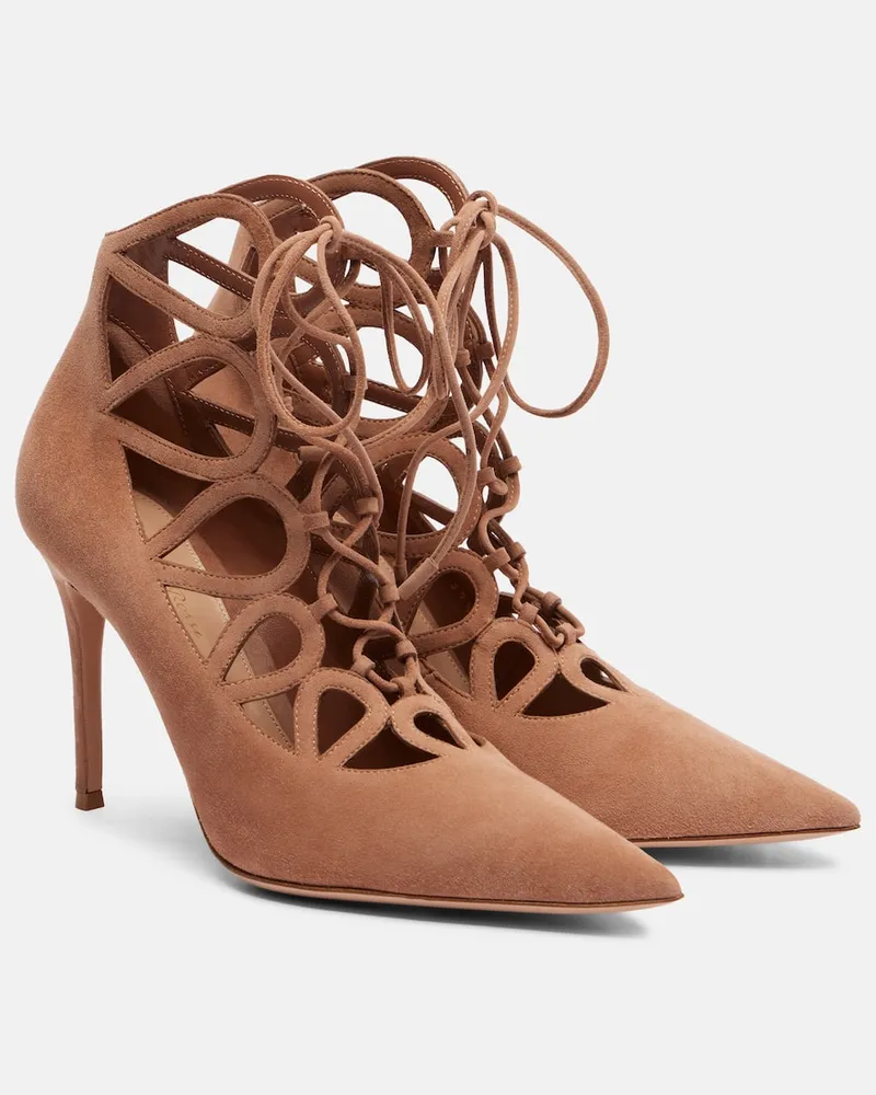 Gianvito Rossi Pumps Pointy 95 aus Veloursleder Beige
