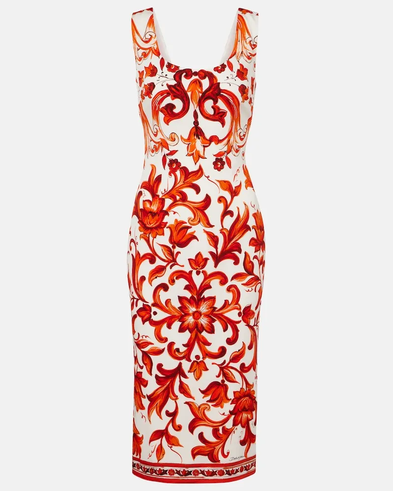 Dolce & Gabbana Midikleid Majolica aus Charmeuse Orange