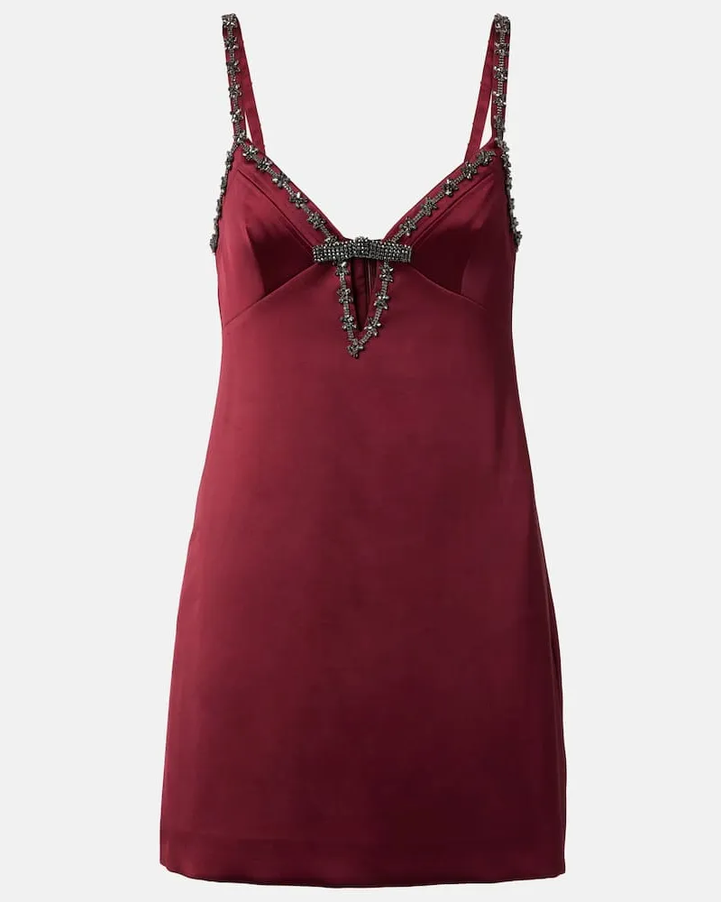 Self-Portrait Minikleid aus Satin mit Kristallen Rot