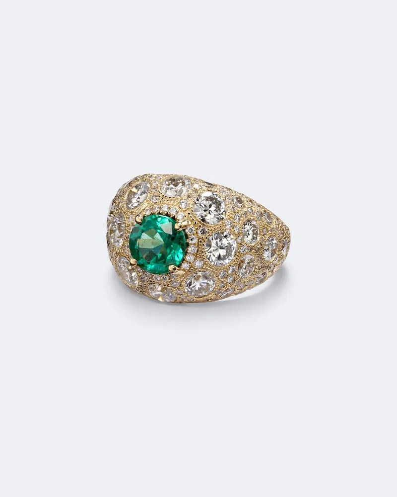 Suzanne Kalan Ring aus 18kt Gelbgold mit Diamanten und Smaragd Grün