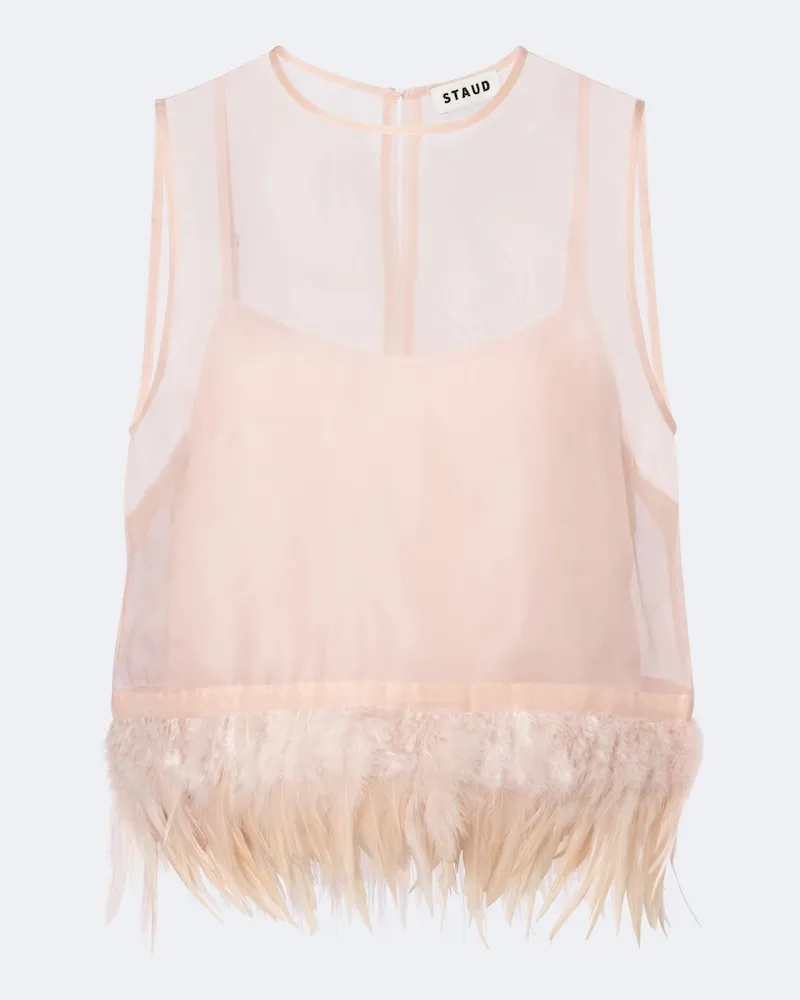 STAUD Top Avi aus Seide mit Federn Rosa