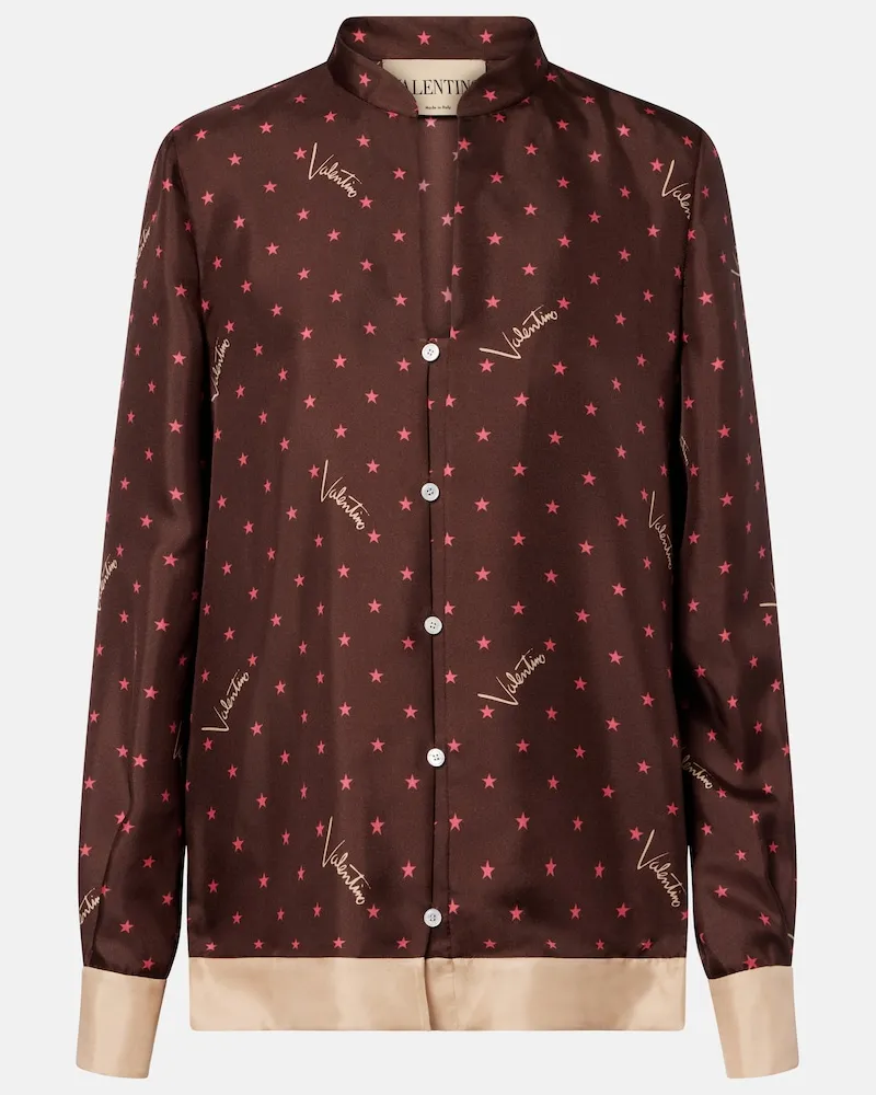 Valentino Garavani Pyjama-Hemd aus Seiden-Twill Braun