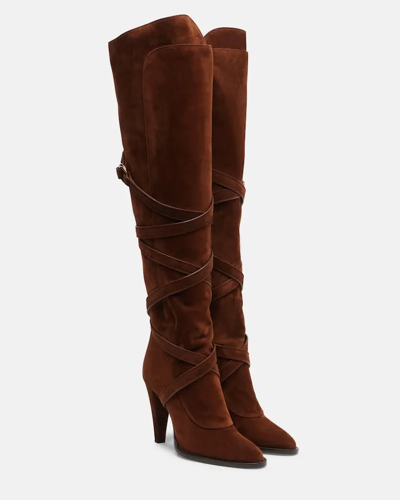 Saint Laurent Stiefel aus Veloursleder Braun