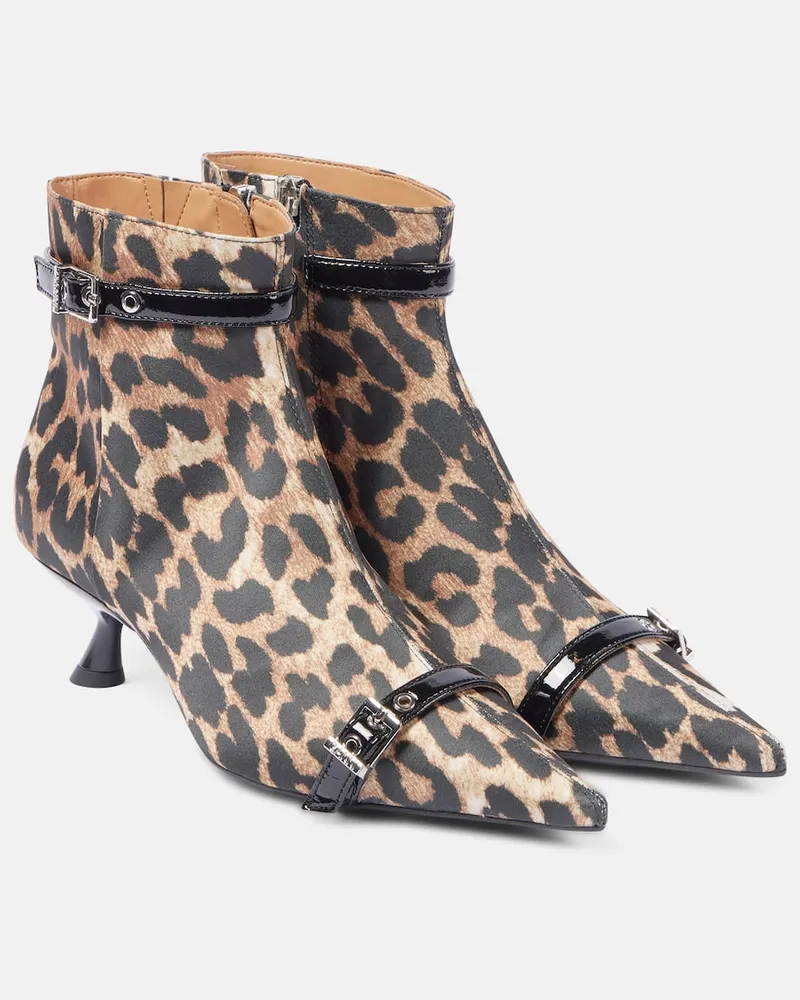 Ganni Bedruckte Ankle Boots aus Satin Multicolor