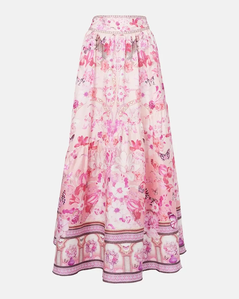 Camilla Verzierter Maxirock aus Seide Rosa