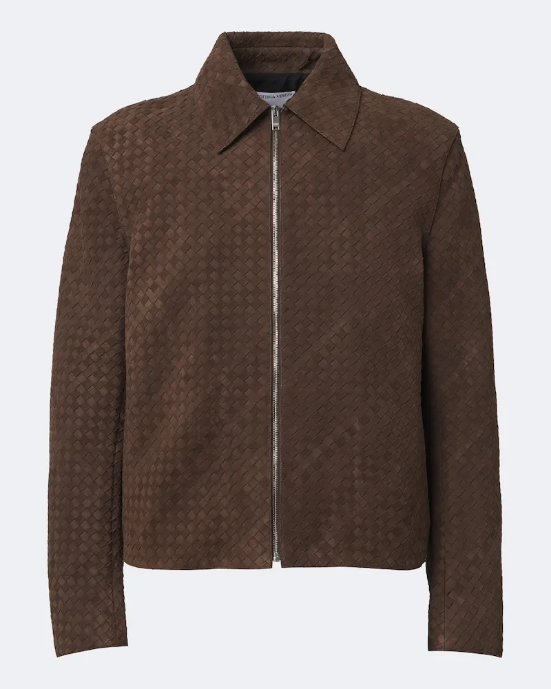 Bottega Veneta Jacke Intrecciato aus Veloursleder Braun