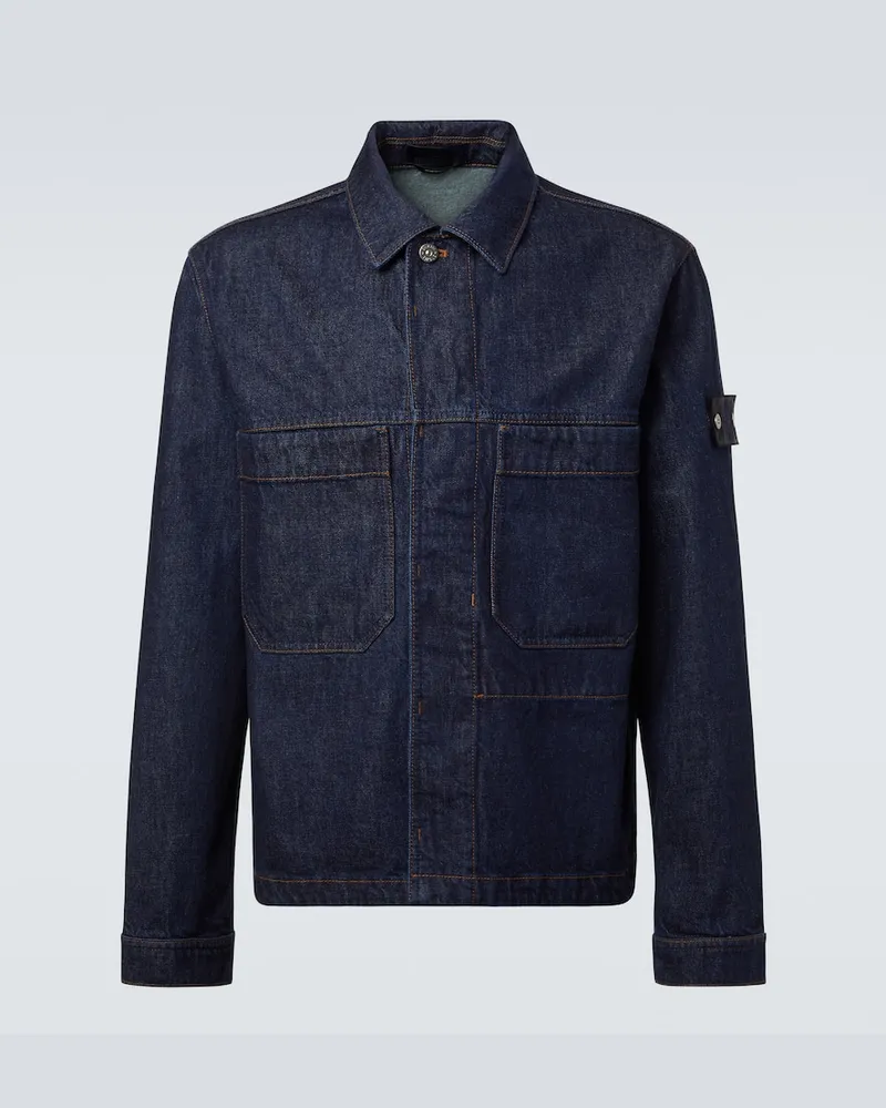 Stone Island Hemdjacke Compass aus Denim Blau