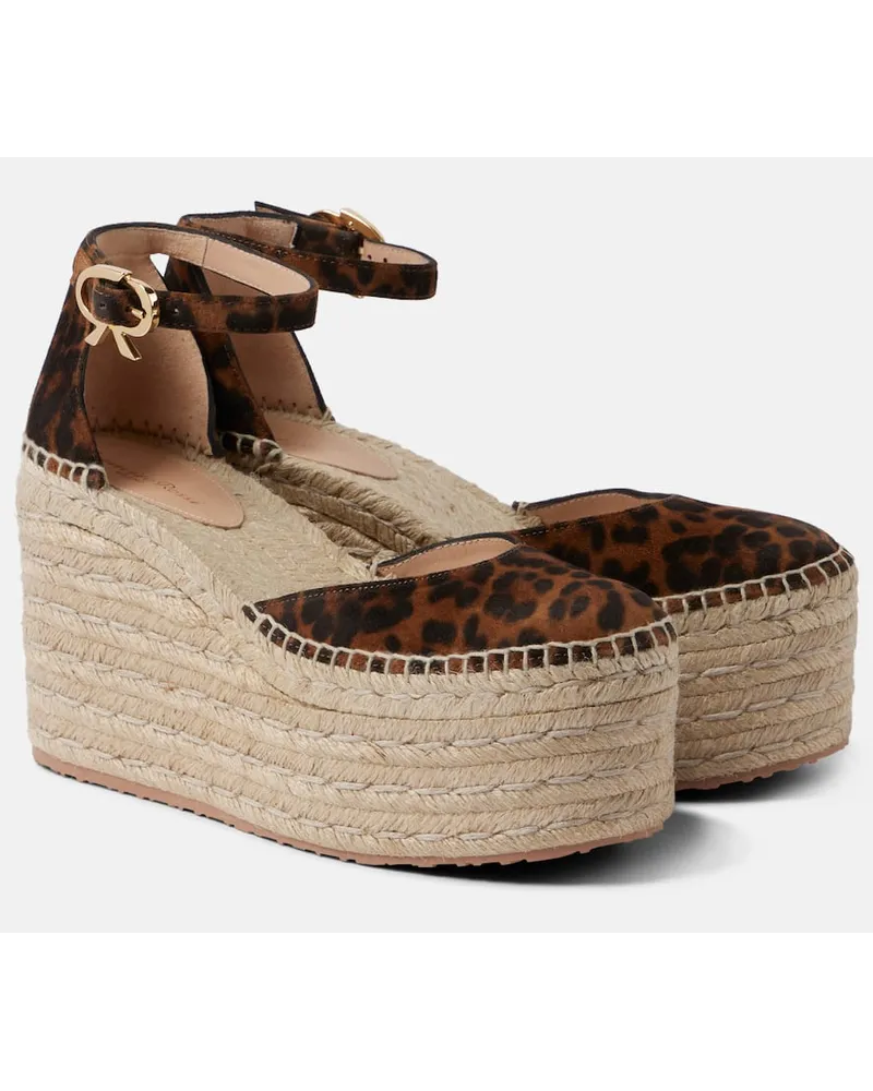 Gianvito Rossi Bedruckte Espadrille-Wedges aus Veloursleder Multicolor